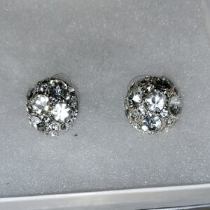 Elegant Vintage Silver Crystal Rhinestone Stud Earrings